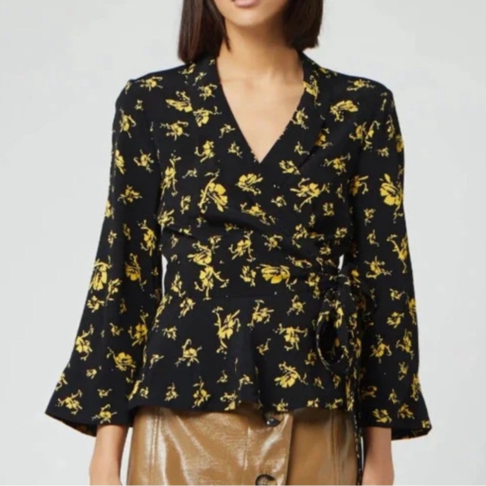 Ganni Top | Black and Yellow Bell Sleeve Blouse - Picture 3 of 8